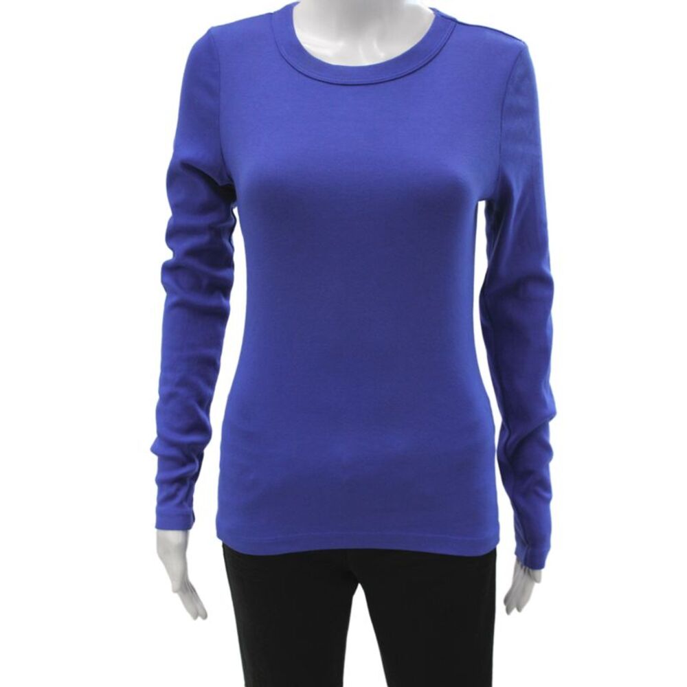Michael Stars Women Basic Blue Crewneck Cotton Long Sleeve Tee Size One